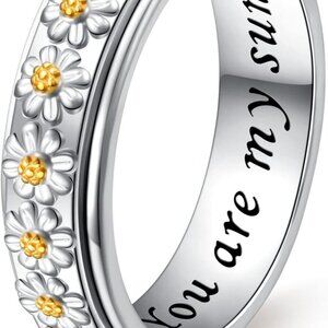 Sterling Silver Daisy Spinner Ring Women Stress Relief Gift Size 8